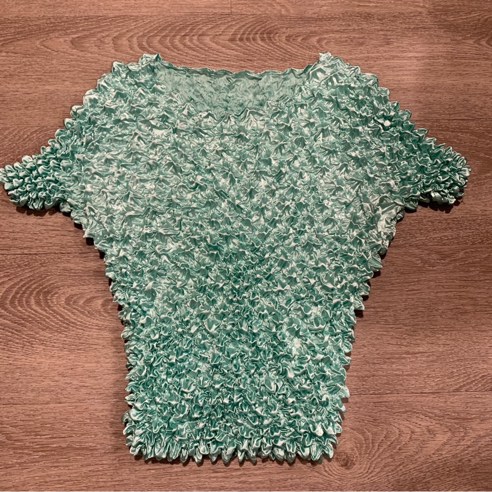 Light Green Textured Short Sleeve Blouse